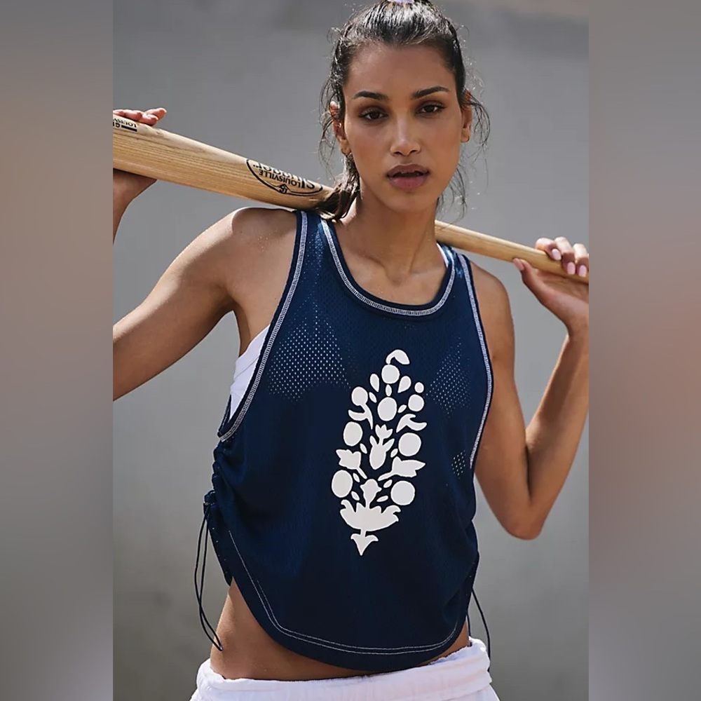 Free People Movement In it to win it Mesh logo cropped tank top small NWT